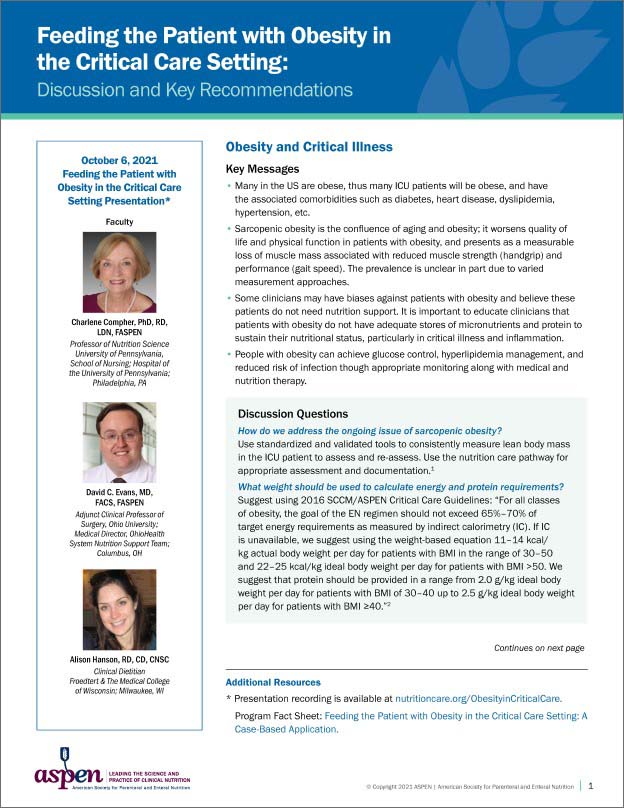 Feeding the Patient with Obesity in the Critical Care Setting: A Case-Based Application